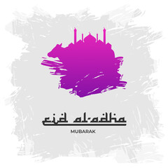 Eid al Adha greeting with grunge, cow, and mosque