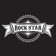 vintage yellow rock star print isolated on grunge grey background. Vector Grunge Rock star emblem,logo and label concept design template for printing on t shirt