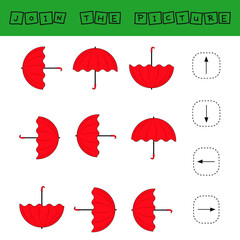 Match cartoon umbrella  and directions up, down, left and right. Educational game for children.
