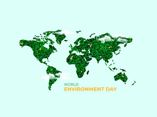 World environment day typography with green grass world map image manipulation creative concept 