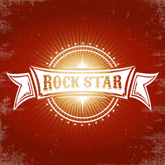 vintage white rock star print isolated on grunge red background. Vector Grunge Rock star emblem,logo and label concept design template for printing on t shirt