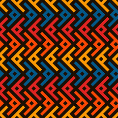 Ethnic, tribal seamless surface pattern. Repeated symbols background. Ancient folk ornament. Geometric figures motif. Geo abstract wallpaper. Digital paper, textile print. Vector art / illustration