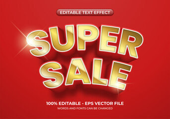 Golden super sale text effect. Editable gold text with shiny glare on a red background. Gold gradient text effect