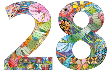 28 number vintage font. Engraving design. Vector illustration.