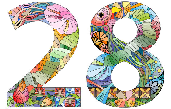 28 number vintage font. Engraving design. Vector illustration.