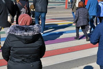 Zebrastreifen in Wien nahe des Rathauses in Regenbogenfarben