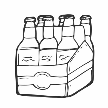 Beer Six Pack In Box. Doodle Style