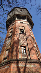 Old water tower. Abandoned Allenberg Clinic. Znamensk, Kaliningrad region.