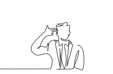 a stressed businessman goes bankrupt and points head shot with fingers