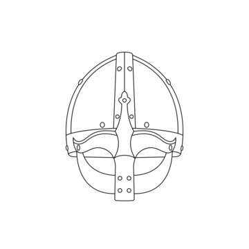 Viking Helmet Outline Icon Illustration on Isolated White Background