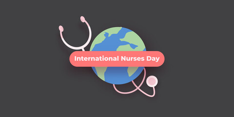 International nurses day vector horizontal banner or poster with stethoscope isolated on grey background. vector 12 May Happy nurses day icon or sign design template