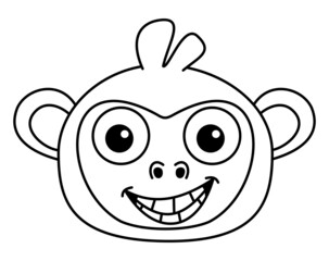 Face of a young child in a smiling monkey costume in black and white to be coloured