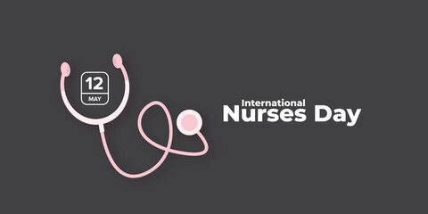 International nurses day vector horizontal banner or poster with stethoscope isolated on grey background. vector 12 May Happy nurses day icon or sign design template