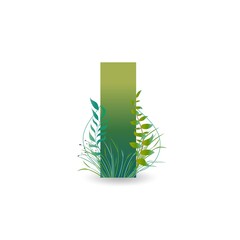 Letter I in eco style with leaves, twigs and grass. For logo, icon, banner etc. Vector.