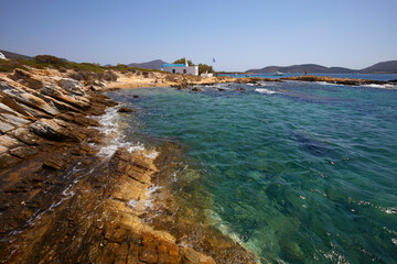 Rocky beach in Anteparos Island, Cyclades, Greece