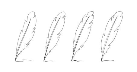 Feather pen icon set. Write simple symbol continuous line. Vector illustration