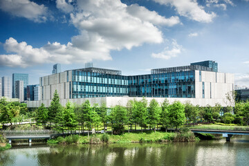 Panoramic skyline and modern business office buildings with empty road,empty concrete square floor
