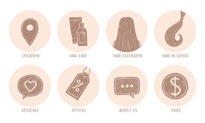 vector hair extension icon set for highlights - 503121870
