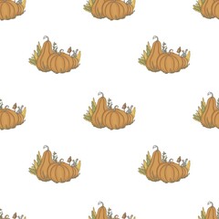 Pattern three orange pumpkins on a white background