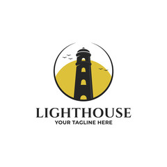Lighthouse vintage logo vector illustration design template inspiration, Lighthouse logo vector design, sea light logo