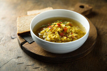 Homemade lentil soup with tomato