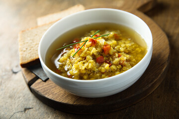 Homemade lentil soup with tomato