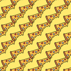 Seamless pizza pattern. Colored pizza background. Doodle vector pizza illustration