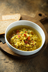 Homemade lentil soup with tomato
