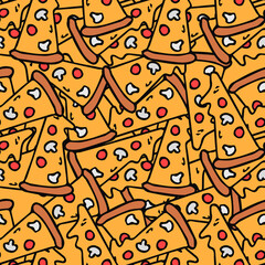 Seamless pizza pattern. Colored pizza background. Doodle vector pizza illustration	