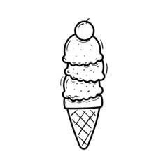 Ice cream scoop vector illustration in doodle drawing style isolated on white background