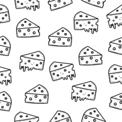 Cheese doodle seamless pattern with a black and white color suitable for background