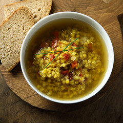 Homemade lentil soup with tomato