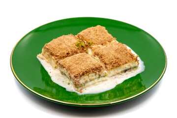 Cold baklava. Baklava with milk isolated on a white background. Mediterranean cuisine delicacies. Close-up. Local name soguk baklava