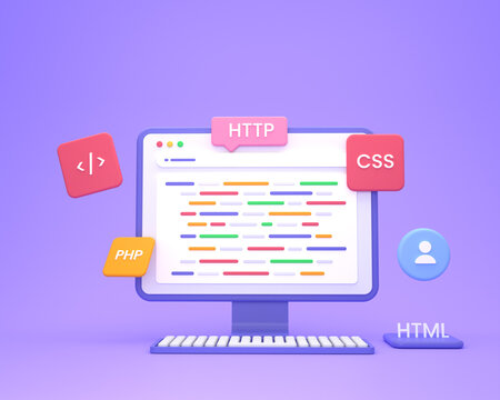 3D Render web development or software development or web design coding and programing
