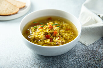 Homemade lentil soup with tomato