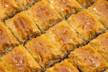 Walnut baklava. Close-up walnut baklava. Mediterranean cuisine delicacies. local name cevizli baklava