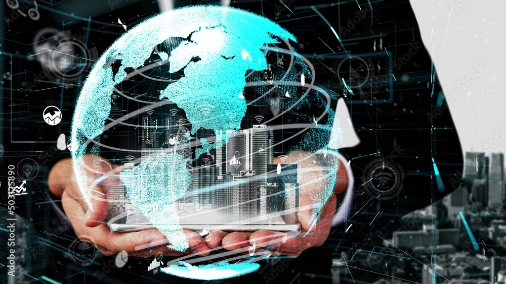 Poster conceptual people network linking and connection . 3d render computer graphic .