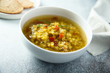 Homemade lentil soup with tomato