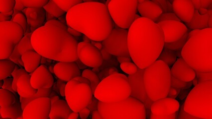 Abstraction with red hearts. Red background of red frosted hearts. Lots of red hearts. 3D illustration. 3D image. 3D rendering.
