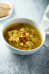 Homemade lentil soup with tomato