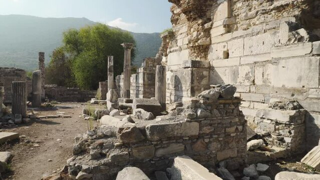Scenic ruins of the Church of Mary in Ephesus (Efes)