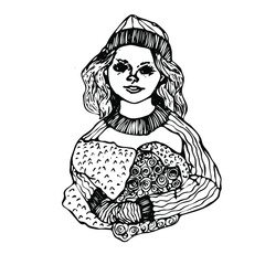 Traced illustration of  girl. Hand drawn.