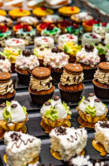 various fresh cakes dessert in supermarker