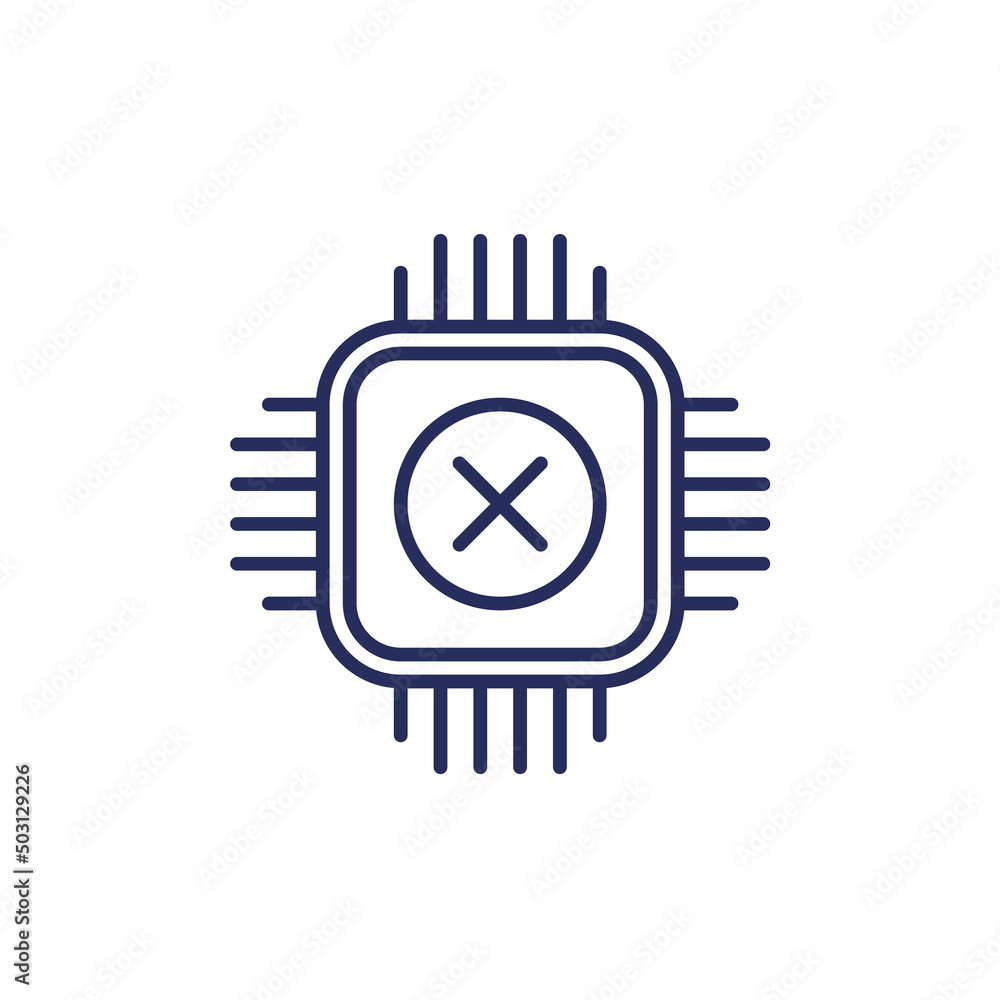 Poster chip failure or microchip error line icon on white
