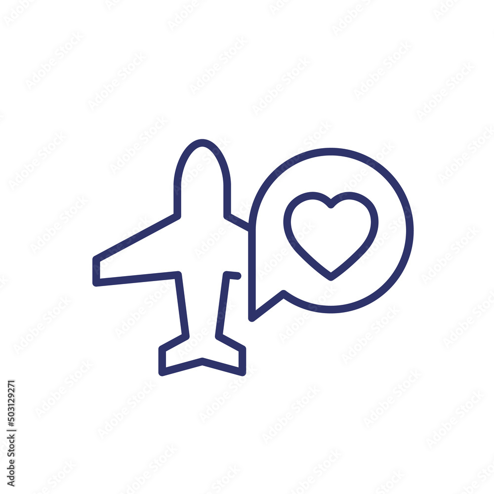 Sticker medical tourism line icon with a plane