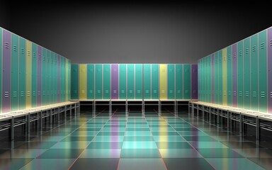 Sports locker room, 3d render
