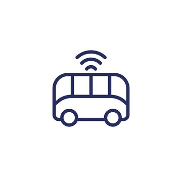 autonomous shuttle bus line icon, modern city transport
