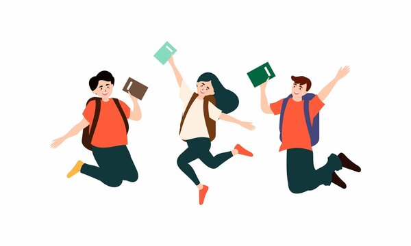 Happy students jumping illustration concept