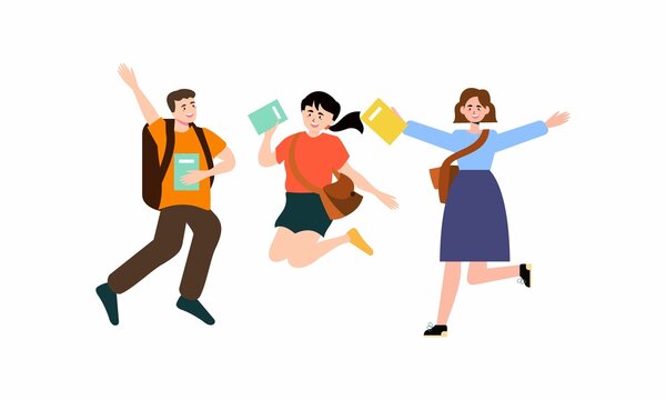 Happy students jumping illustration concept