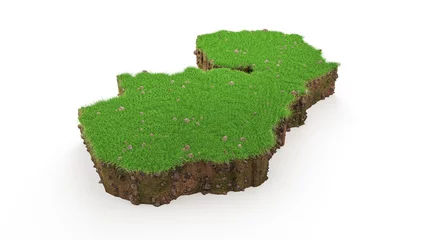Foto op Aluminium 3d rendering of a detailed Zambia map with green Grass and soil mud on a white background © Hammad Khan/Wirestock Creators